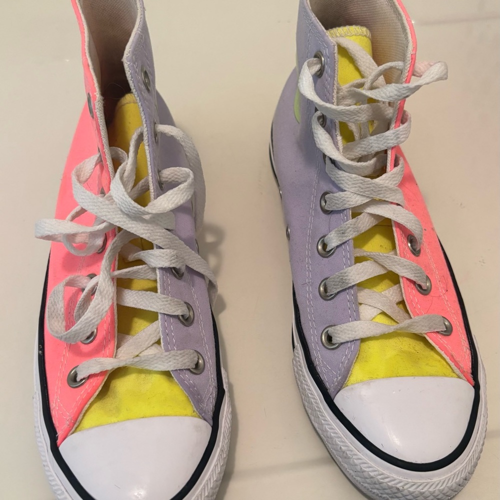 Converse High-Top Sneakers in Pink, Purple, and Yellow